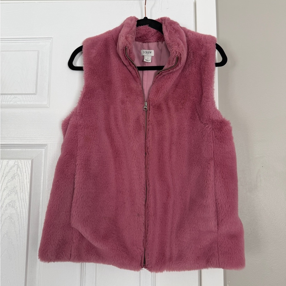 Jcrew Barbie Pink Faux Fur Jacket Vest Full Zip